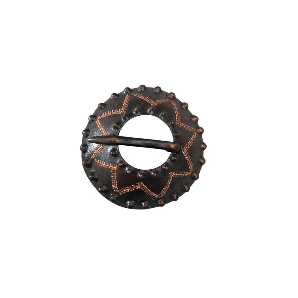 Vintage Copper Brass Brooch Pin  Domed Ethnic Tribal‎ Etched Handmade Artisan
